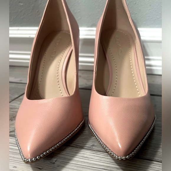 COACH Waverly 85 Pumps in Leather - Light Rose | Dressy Bling Rhinestone Classic - Picture 5 of 14